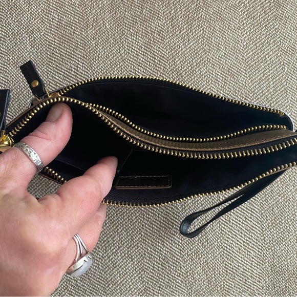 Neiman Marcus Leather Wristlet Metallic Zippered Pouch. 9 in.X5 1/2in. W/Strap. - Picture 5 of 10
